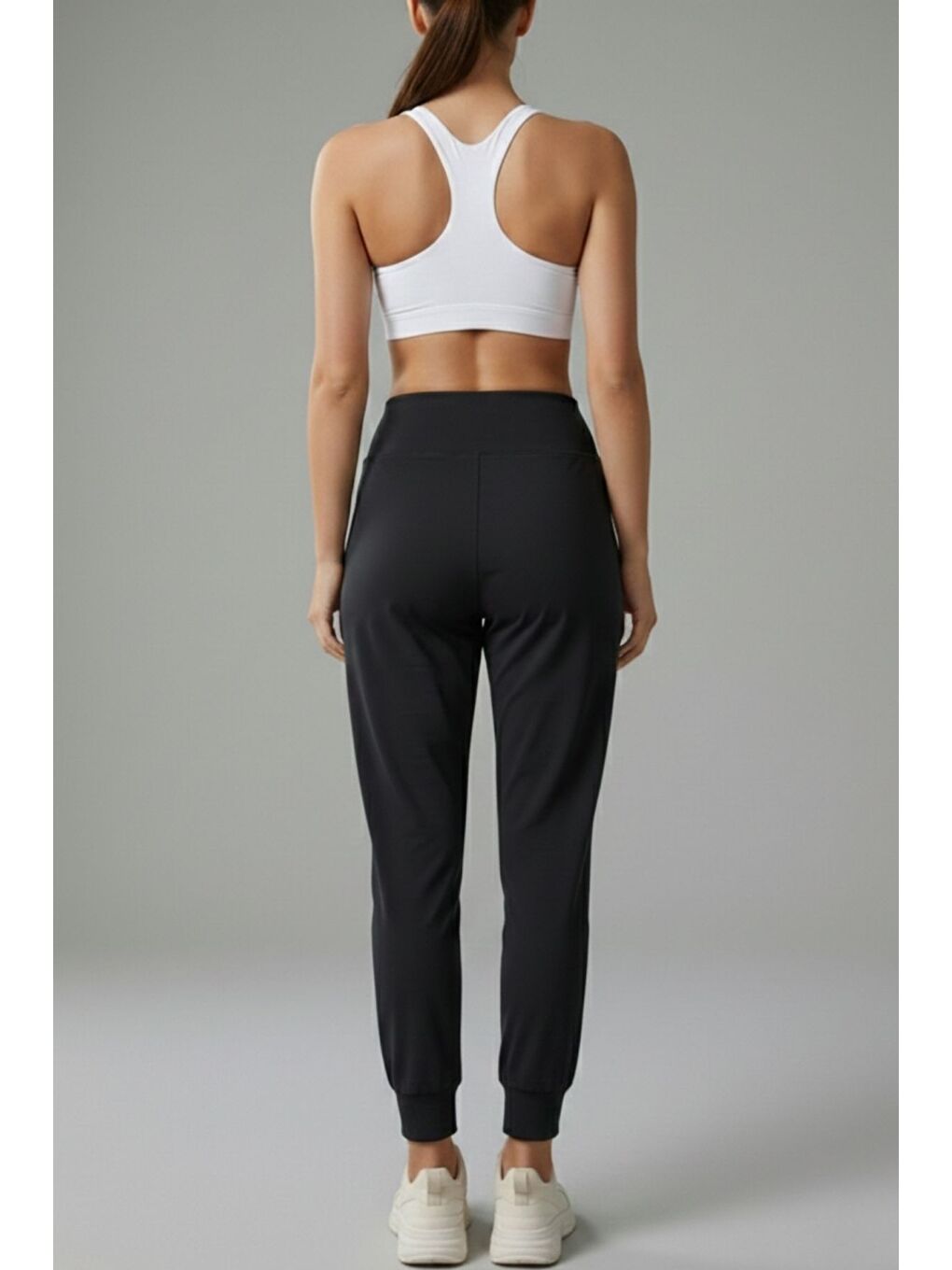 Siyah Kadın Eşofman Yüksek Bel Jogger Scuba Kumaş Cepli Rahat Kesim Jogger Eşofman Altı-3