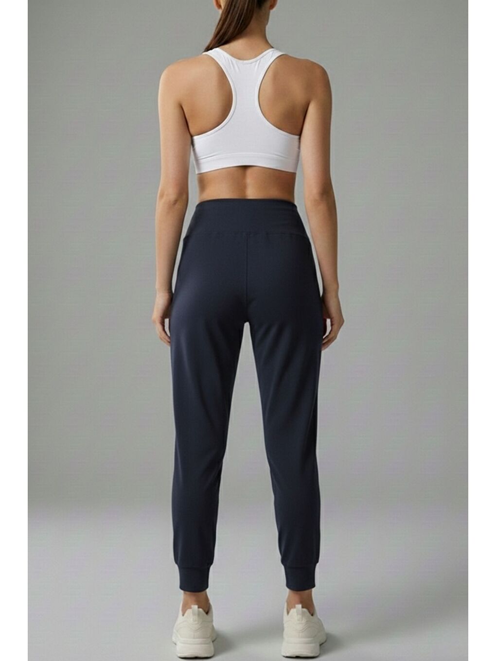 Lacivert Kadın Eşofman Yüksek Bel Jogger Scuba Kumaş Cepli Rahat Kesim Jogger Eşofman Altı-3