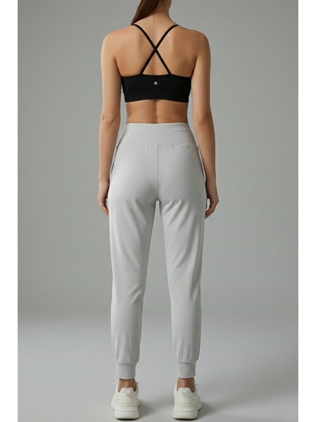 Gri Kadın Eşofman Yüksek Bel Jogger Scuba Kumaş Cepli Rahat Kesim Jogger Eşofman Altı-3