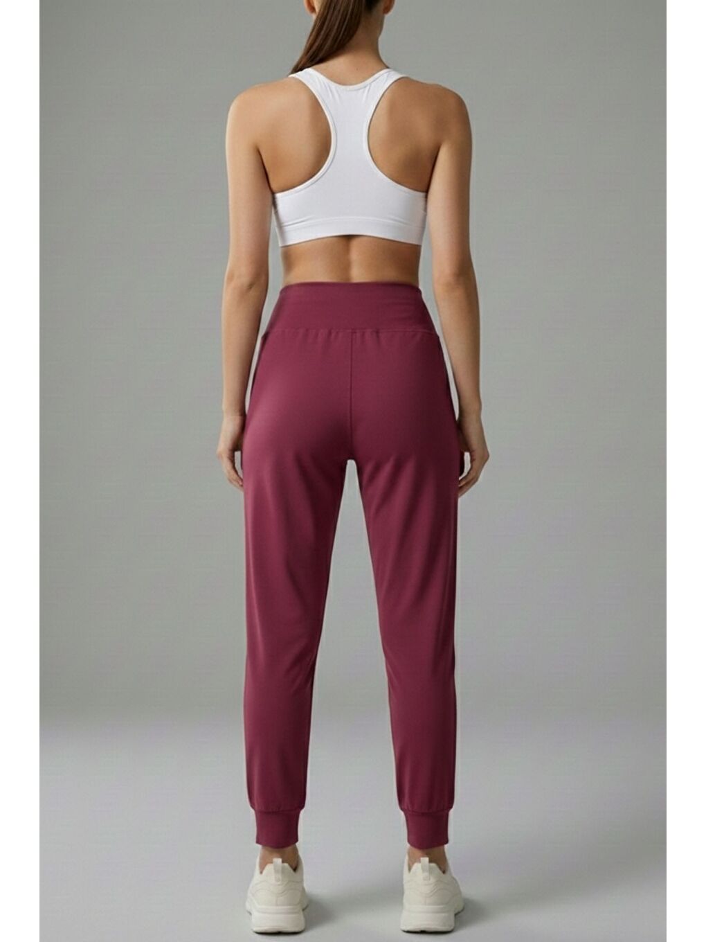 Bordo Kadın Eşofman Yüksek Bel Jogger Scuba Kumaş Cepli Rahat Kesim Jogger Eşofman Altı-3