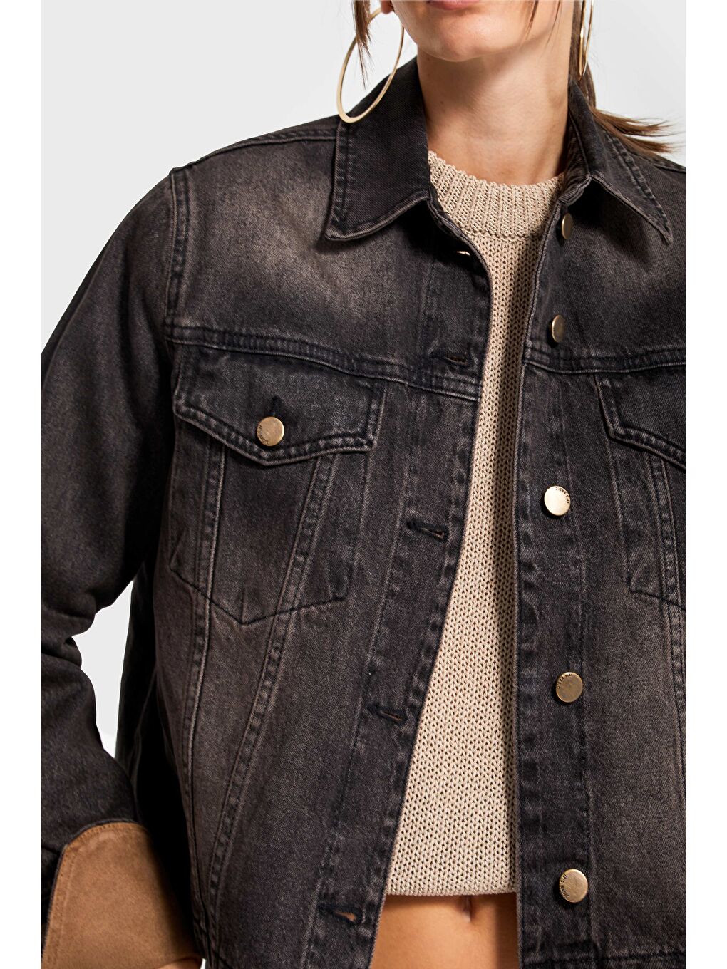 Mavi Kadın T.Kot Rengi 2w5-62 Straight Fit Kolları Süet Kumaş Detaylı Önü Düğmeli Denim Tasarım Ceket-2