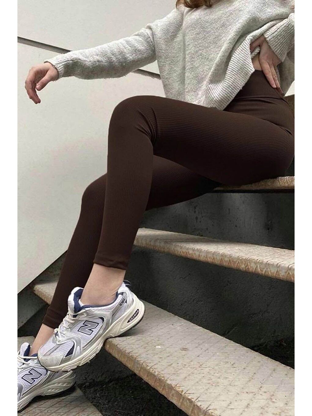 Koyu Kahverengi Yüksek Bel Kadın Fitilli Tayt Mg1625-1