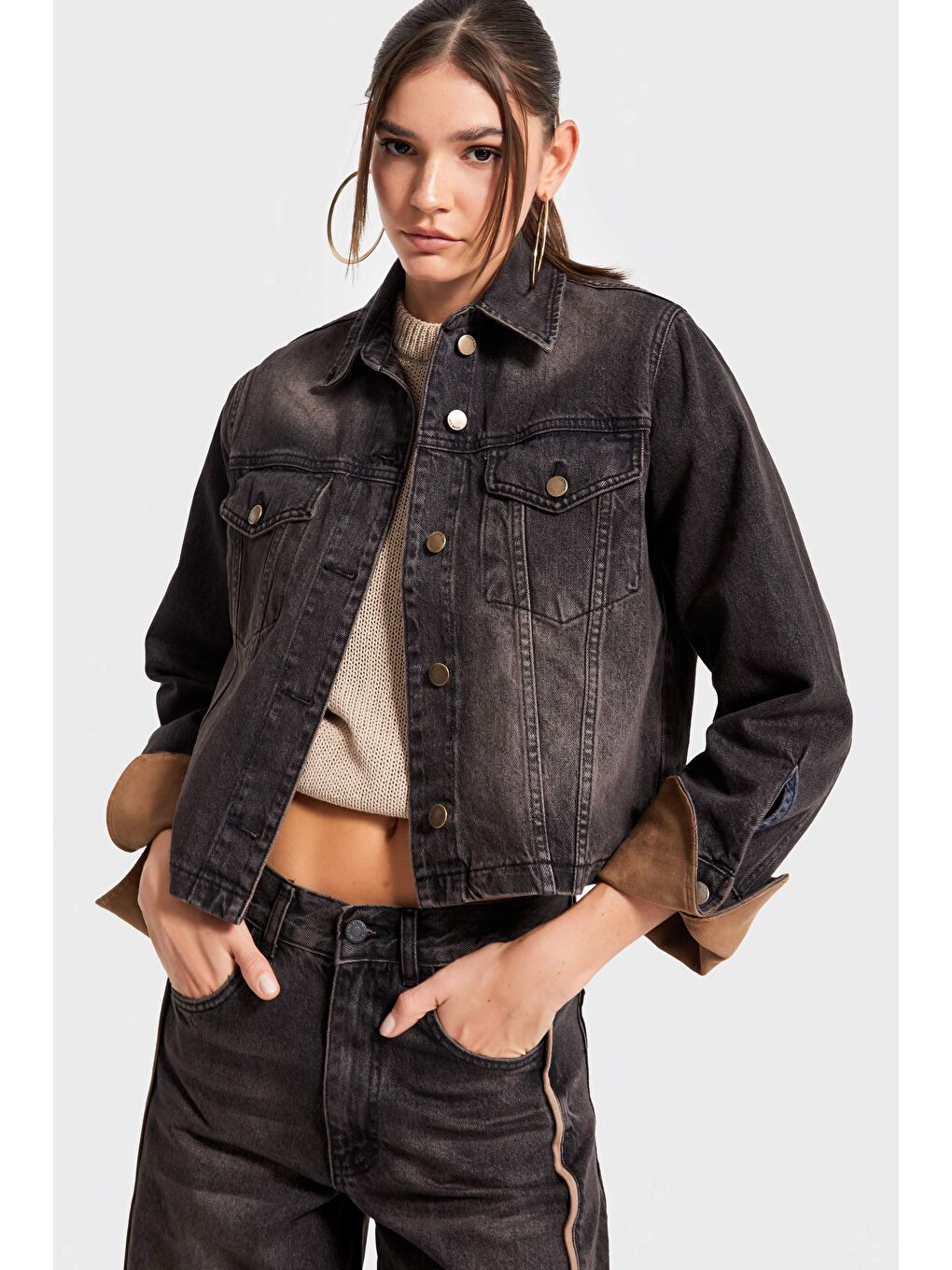 Mavi Kadın T.Kot Rengi 2w5-62 Straight Fit Kolları Süet Kumaş Detaylı Önü Düğmeli Denim Tasarım Ceket-3