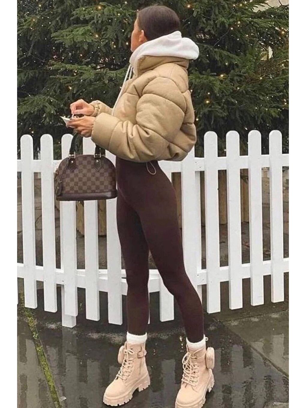 Koyu Kahverengi Yüksek Bel Kadın Fitilli Tayt Mg1625-2