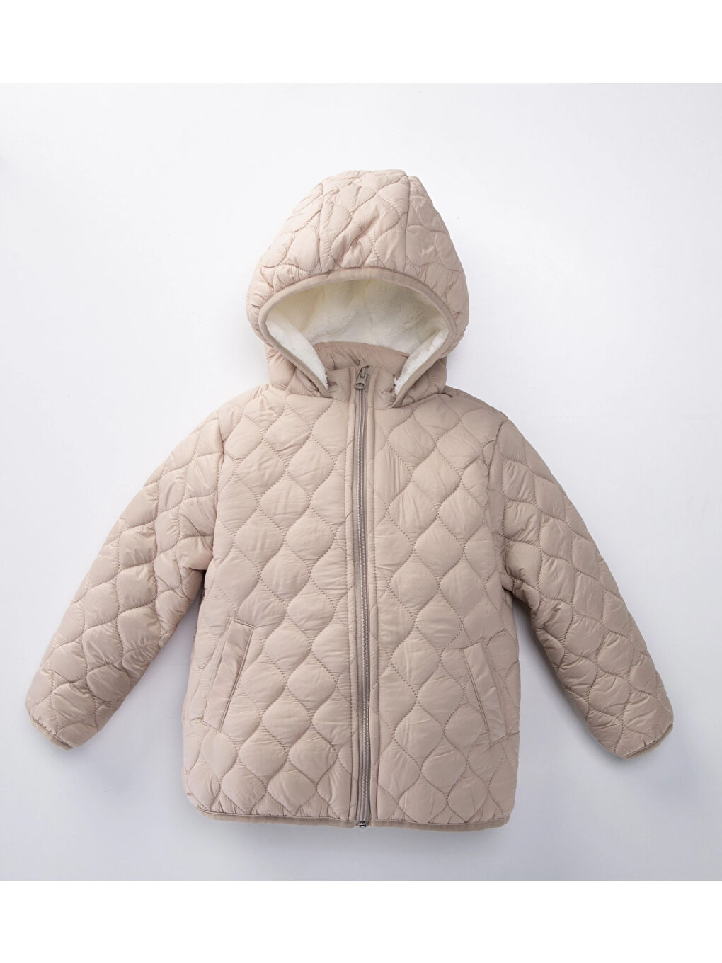 Bej Desenli Kapüşonlu Kız Çocuk Mont 50142