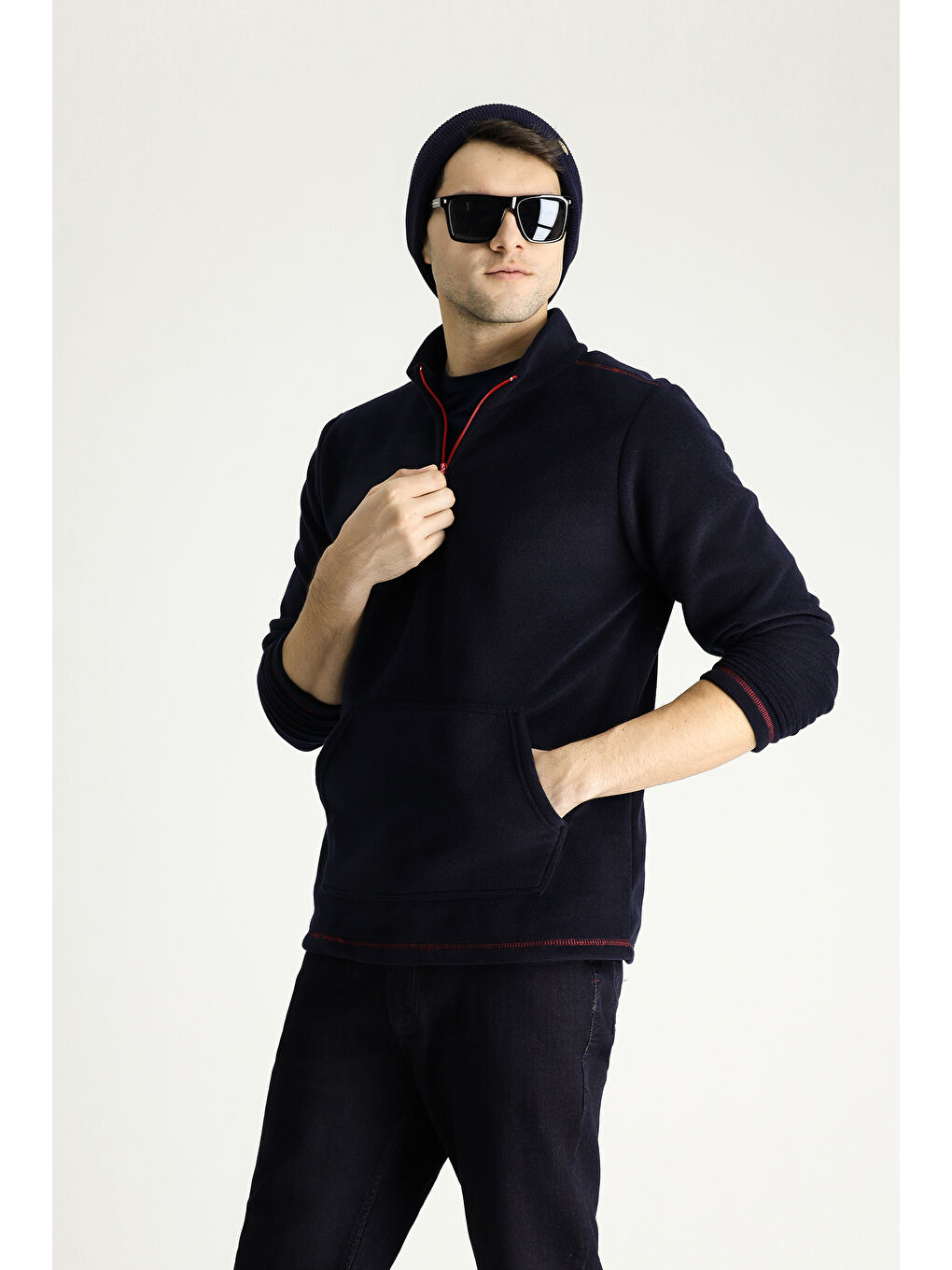 Lacivert Yarım Fermuarlı Polar Sweatshirt