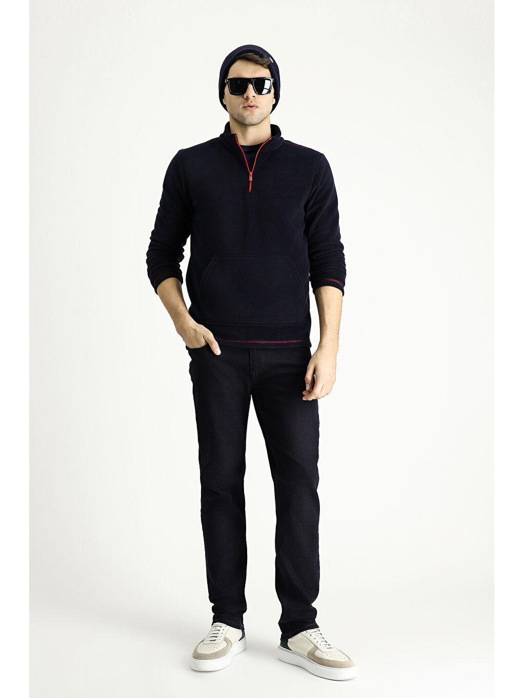 Lacivert Yarım Fermuarlı Polar Sweatshirt-1