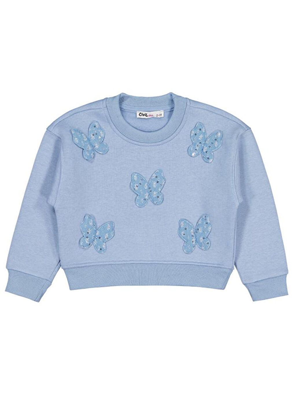 Girls Kelebek Aksesuarlı 2-5 Yaş Sweatshirt - Mavi 4-5 Yaş