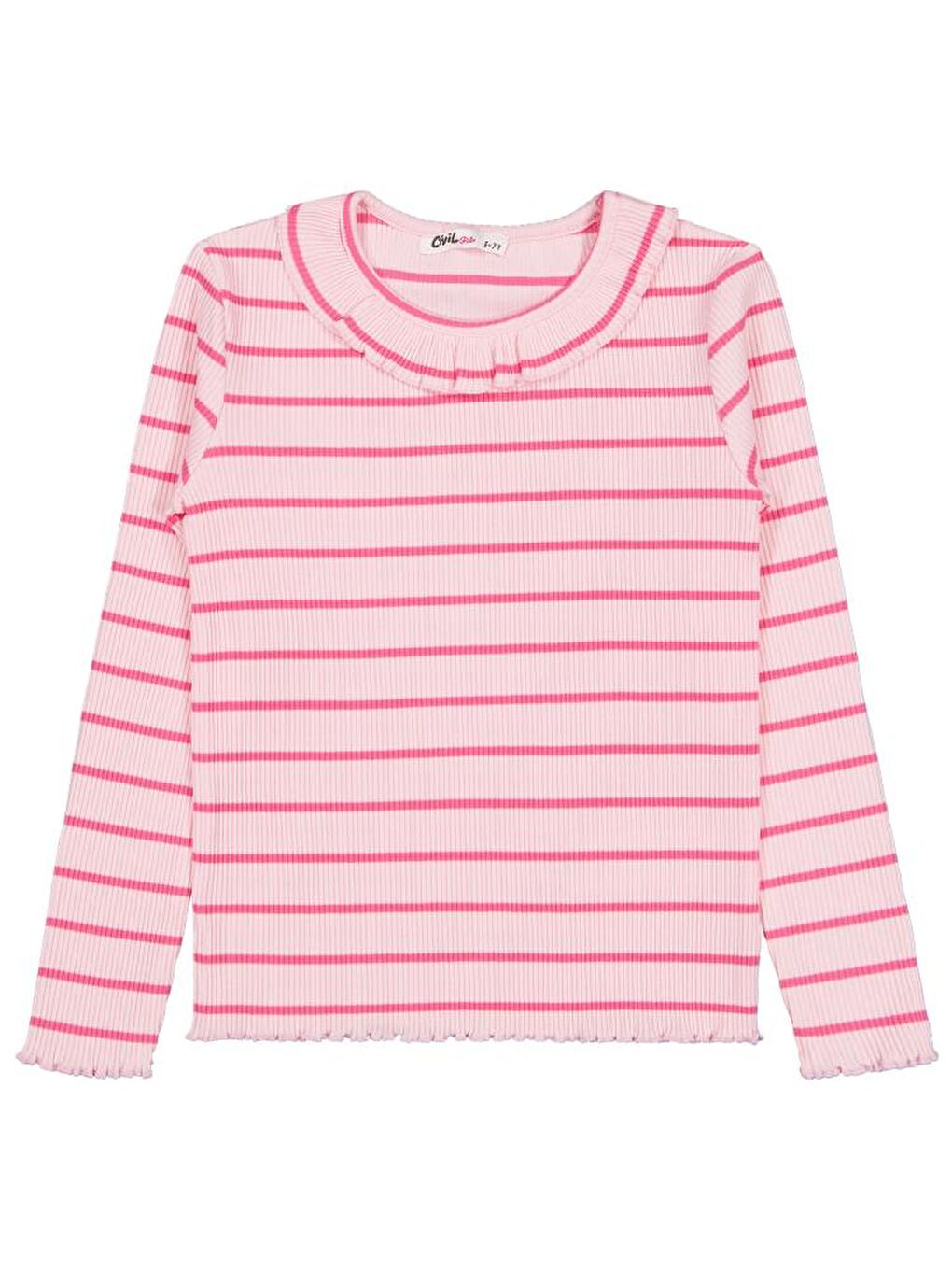 Girls Çizgili 6-9 Yaş Sweatshirt - Pembe 6-7 Yaş
