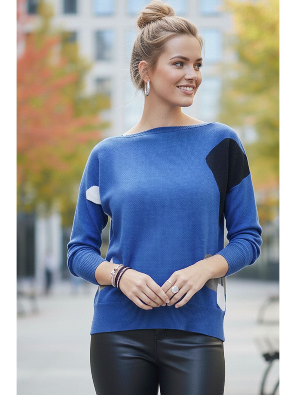 Mavi Kayık Yaka Uzun Kol İnce Casual Triko Kazak 65 60-2