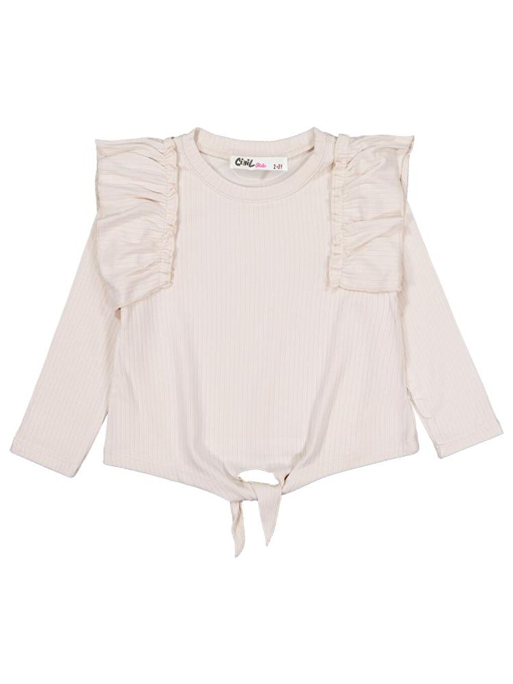 Bej Girls Omuz Fırfırlı 2-5 Yaş Sweatshirt - Fil Dişi 5-6 Yaş