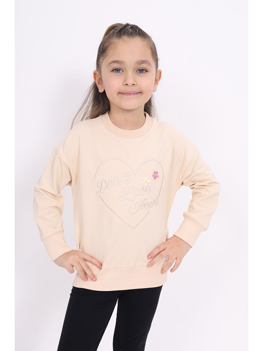 Toontoykids Bej Kız Çocuk Nakışlı Sweatshirt