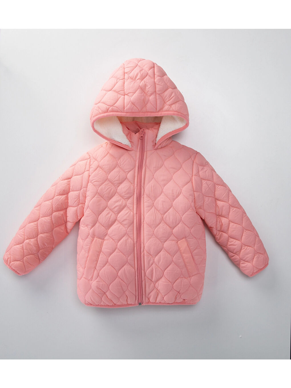 Pembe Desenli Kapüşonlu Kız Çocuk Mont 50142