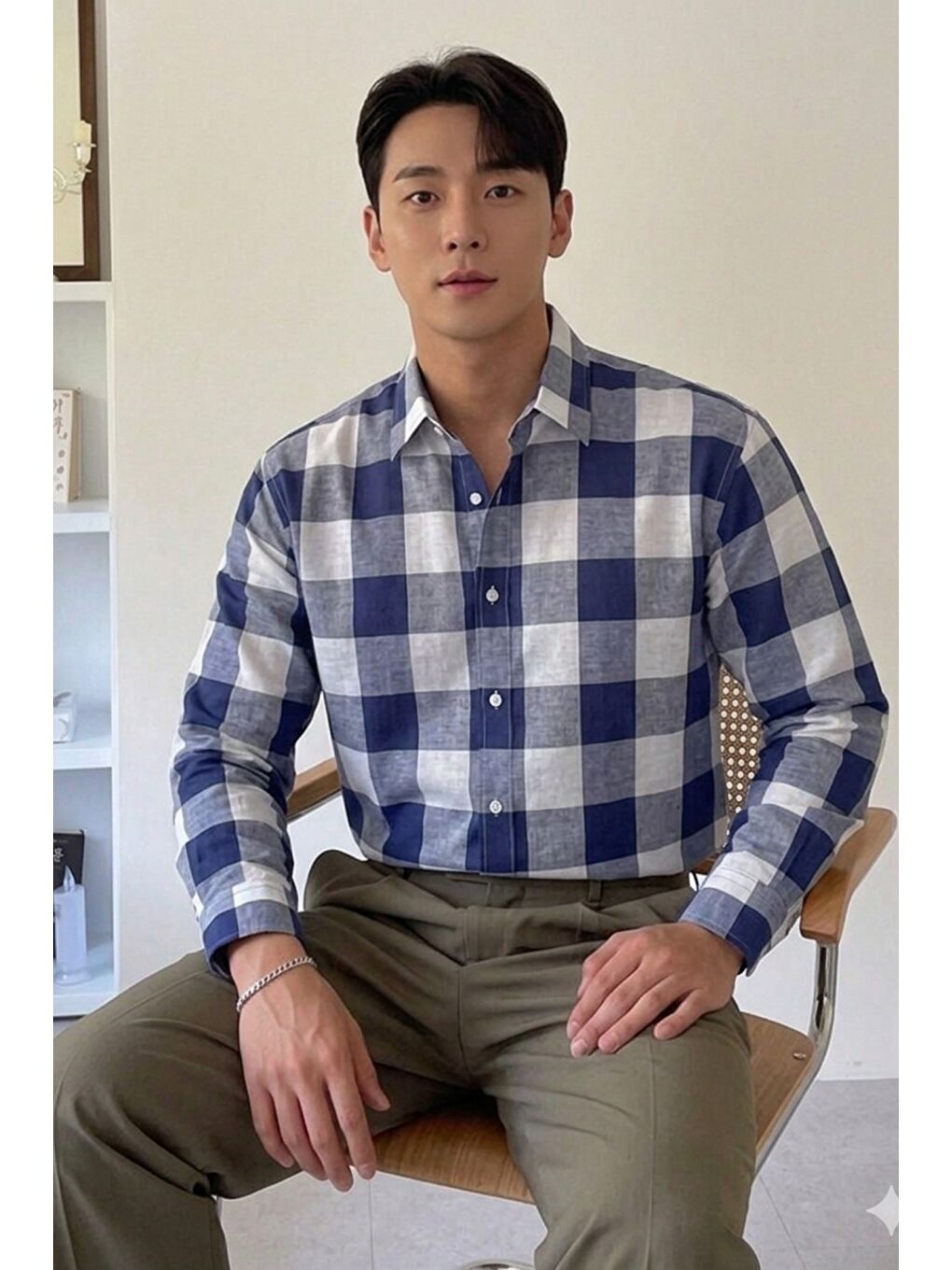 Mavi Erkek Ekose-Kareli Gömlek Slim Fit Pamuk Karışımlı Klasik Tarz Uzun Kollu Gömlek-1