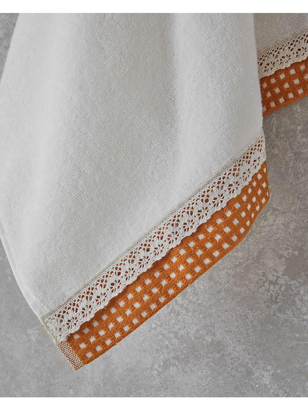 Lila Petite Checked Pamuklu Kroşeli Yüz Havlusu 50x80 cm Ekru-Sarı-1