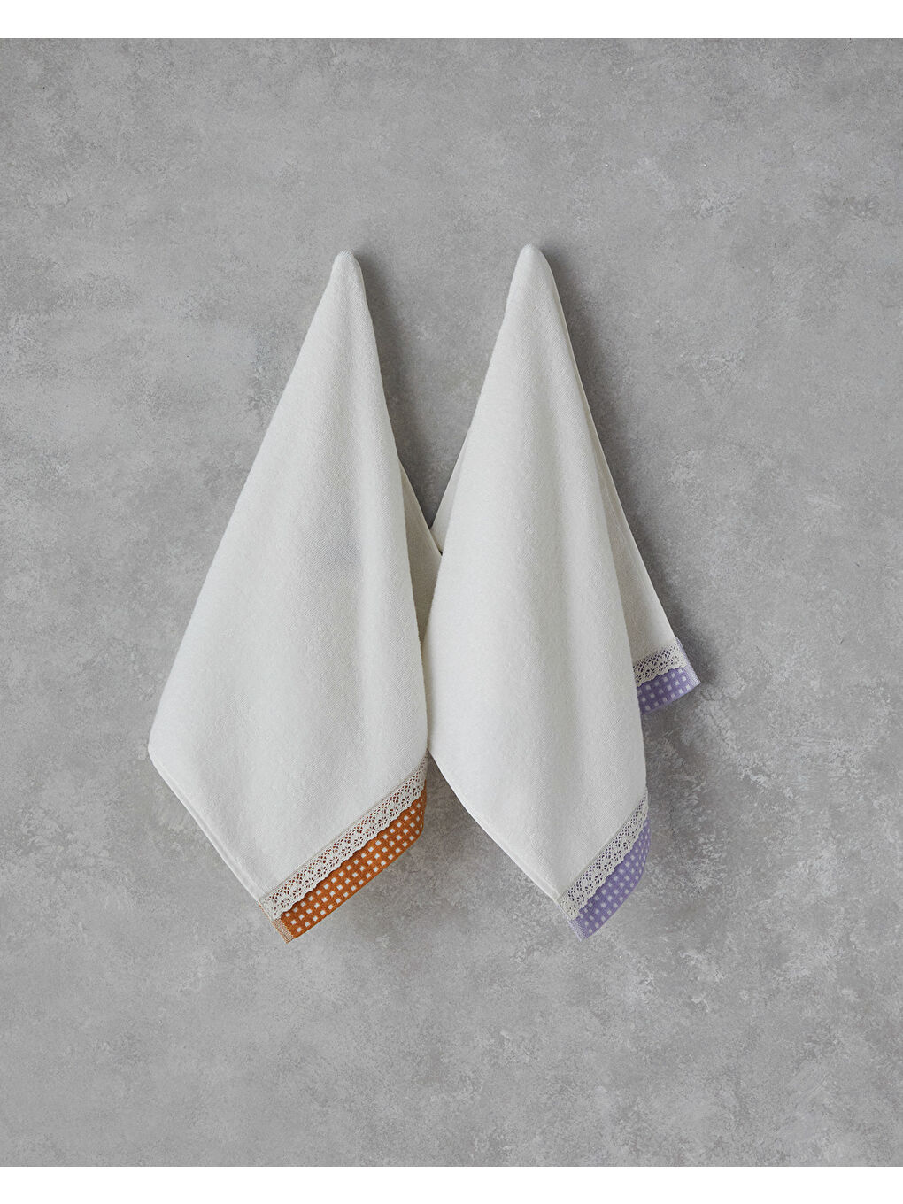 Lila Petite Checked Pamuklu Kroşeli Yüz Havlusu 50x80 cm Ekru-Sarı-2