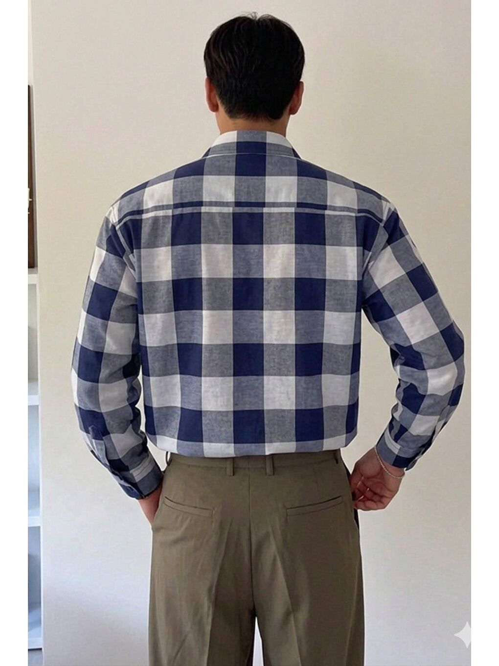 Mavi Erkek Ekose-Kareli Gömlek Slim Fit Pamuk Karışımlı Klasik Tarz Uzun Kollu Gömlek-2