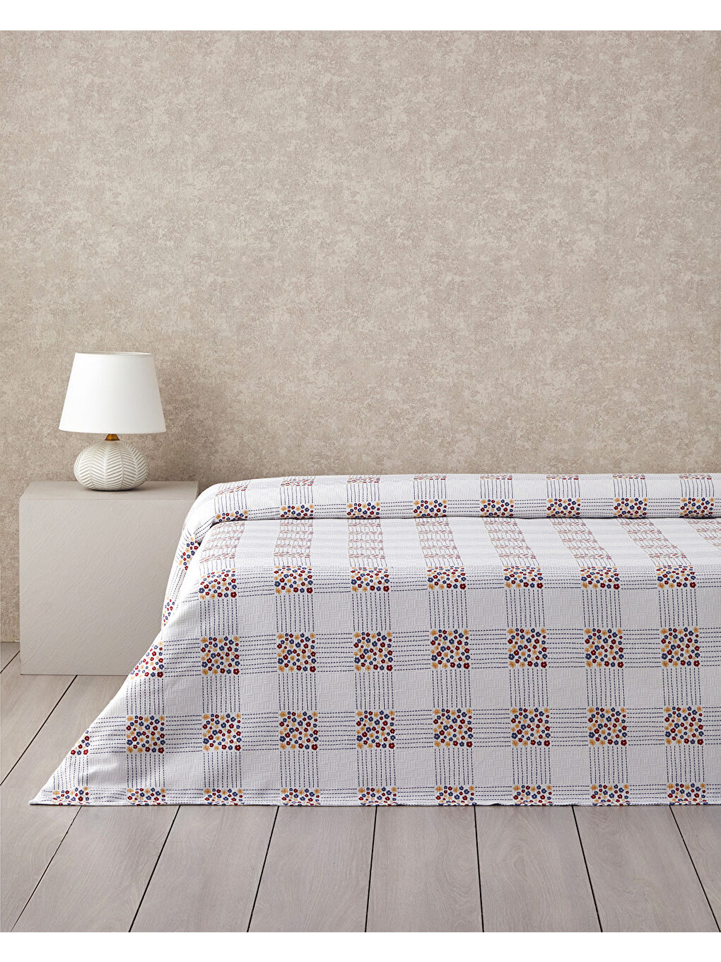 Daisy Plaid Baskılı Pamuklu Çift Kişilik Pike 200x220 cm Mavi