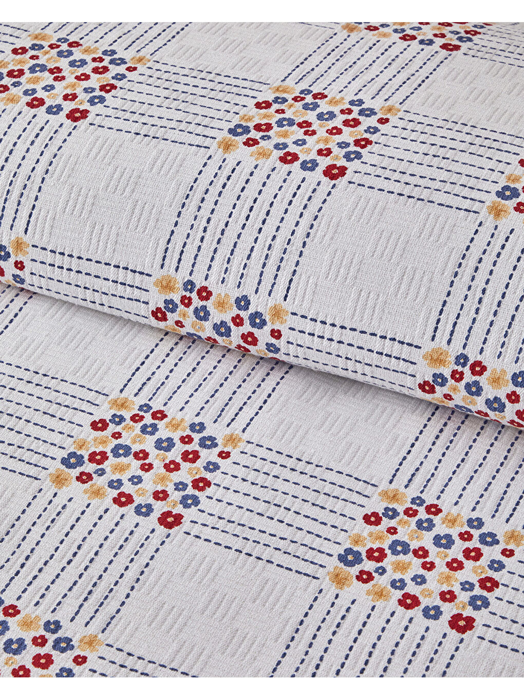 Daisy Plaid Baskılı Pamuklu Çift Kişilik Pike 200x220 cm Mavi-2