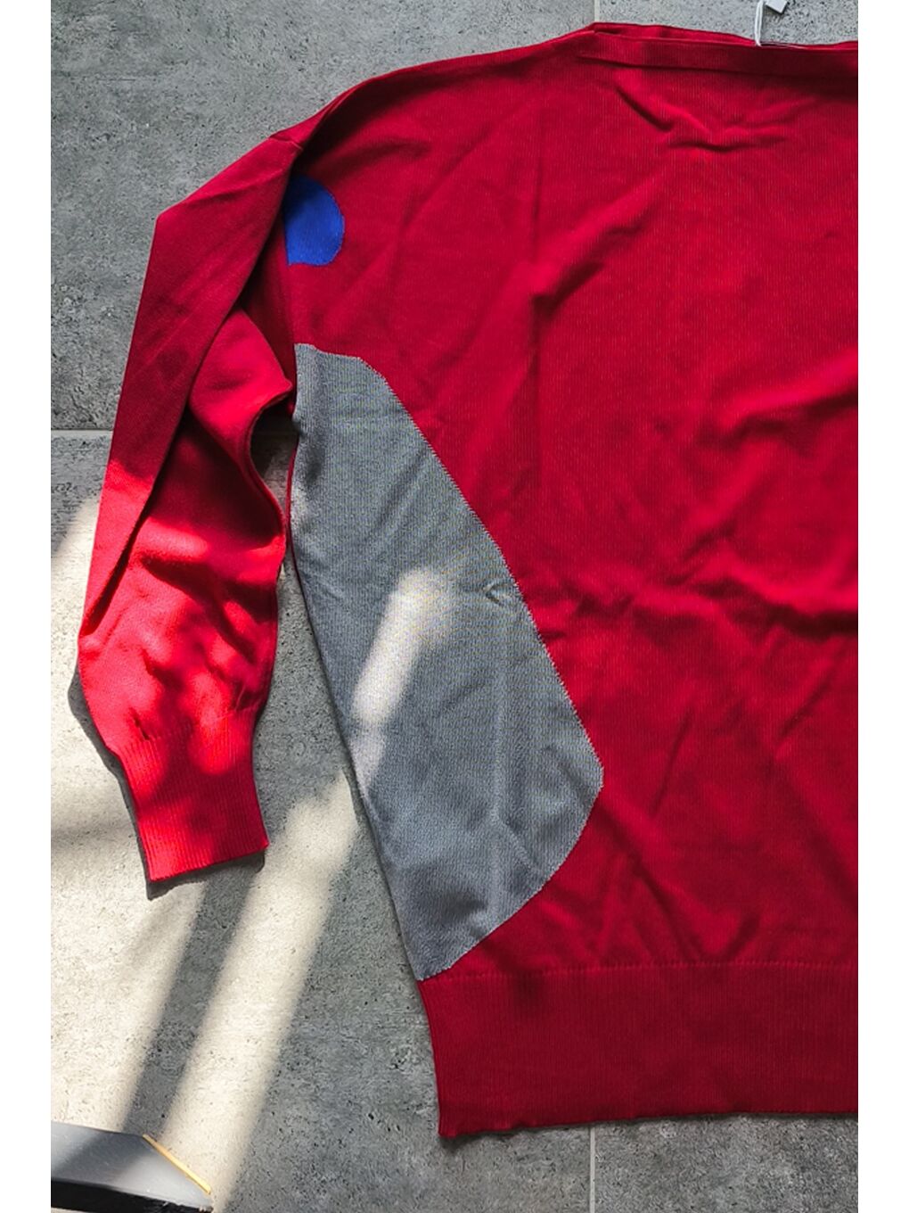 Kırmızı Kayık Yaka Uzun Kol Desenli İnce Casual Triko Kazak 65 60-7