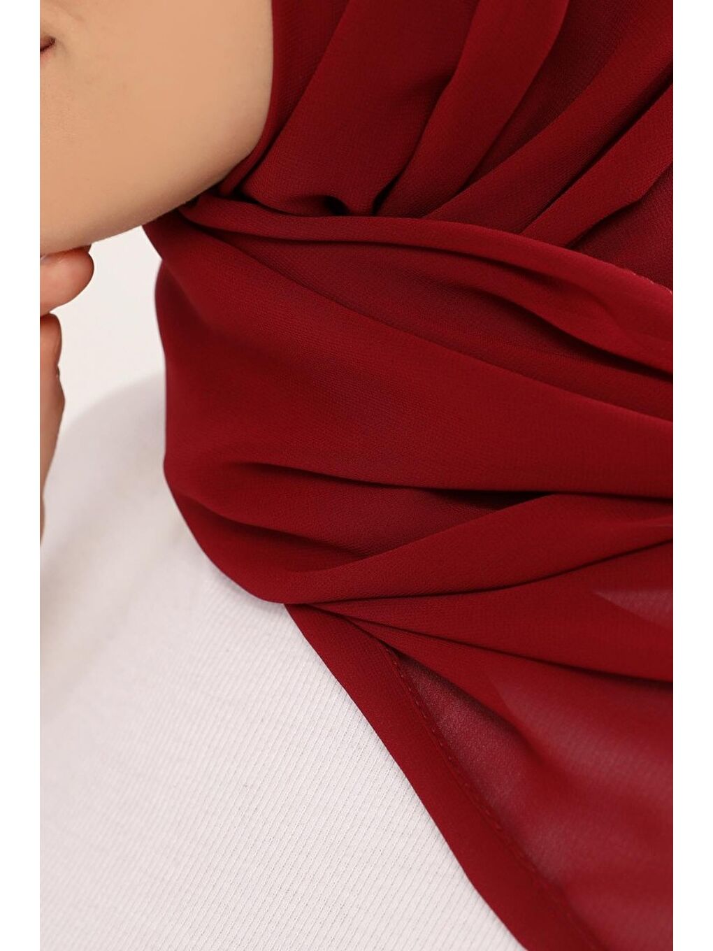 Bordo Hazır Pratik Lüks Boyunluklu Boneli Şifon Şal-3