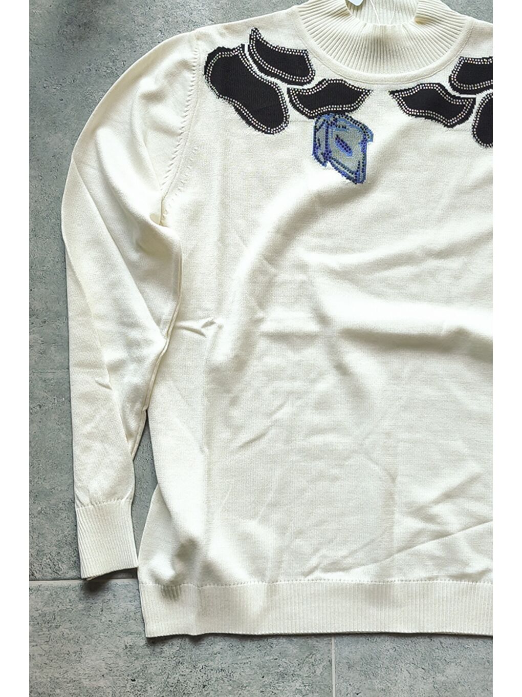 Ekru Krem Balerin Yaka Uzun Kol Desenli İnce Casual Triko Kazak 65 60-6