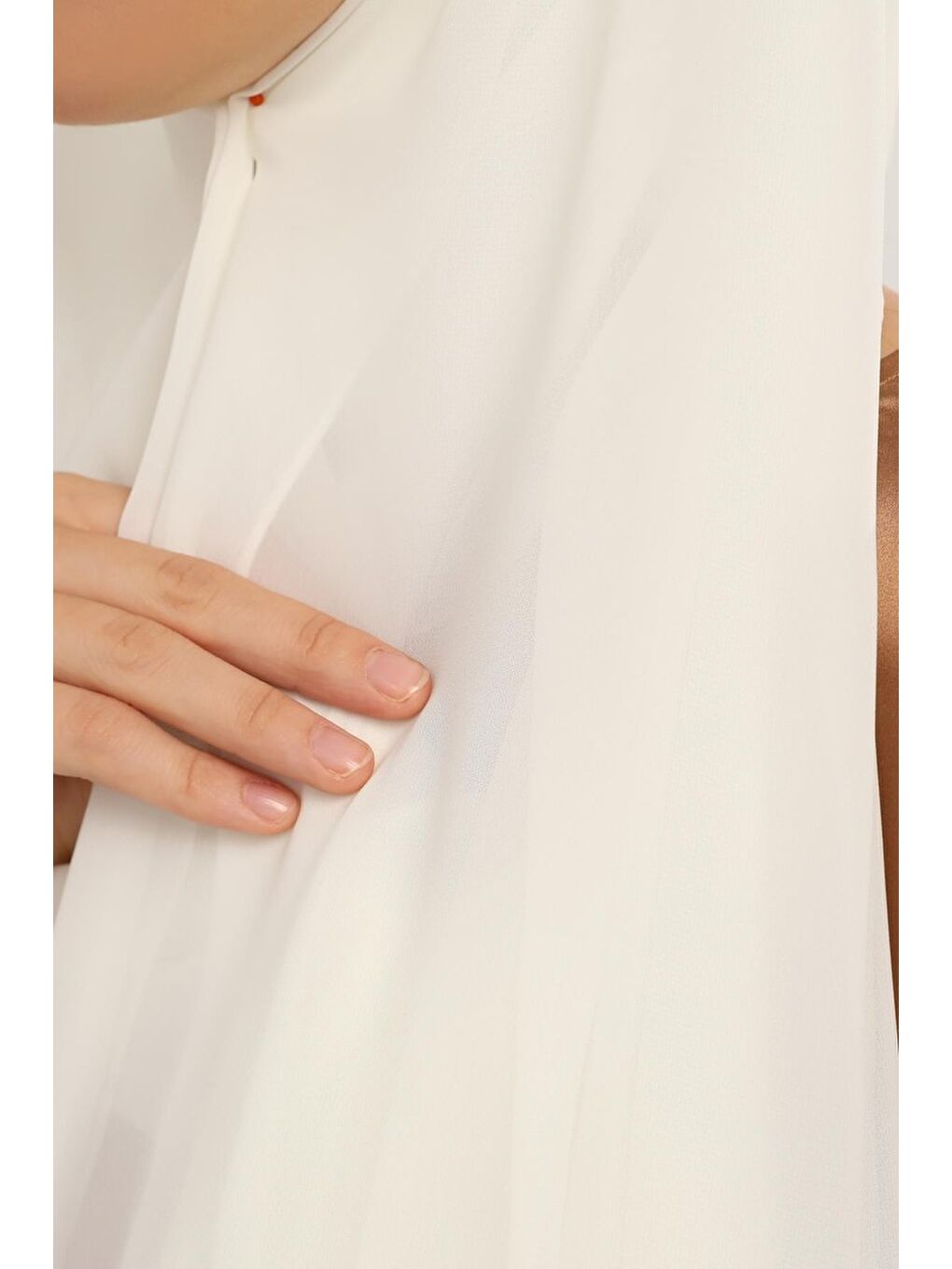 Ekru Hazır Pratik Lüks Boyunluklu Boneli Şifon Şal-4