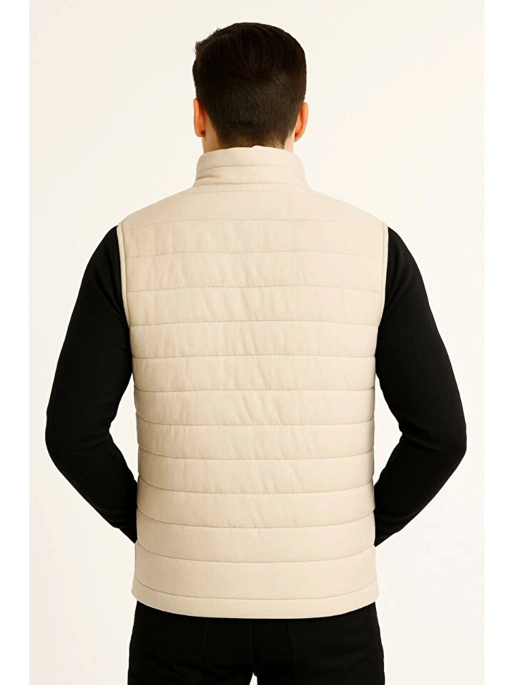 Bej Erkek Şişme Fermuarlı Yelek-2