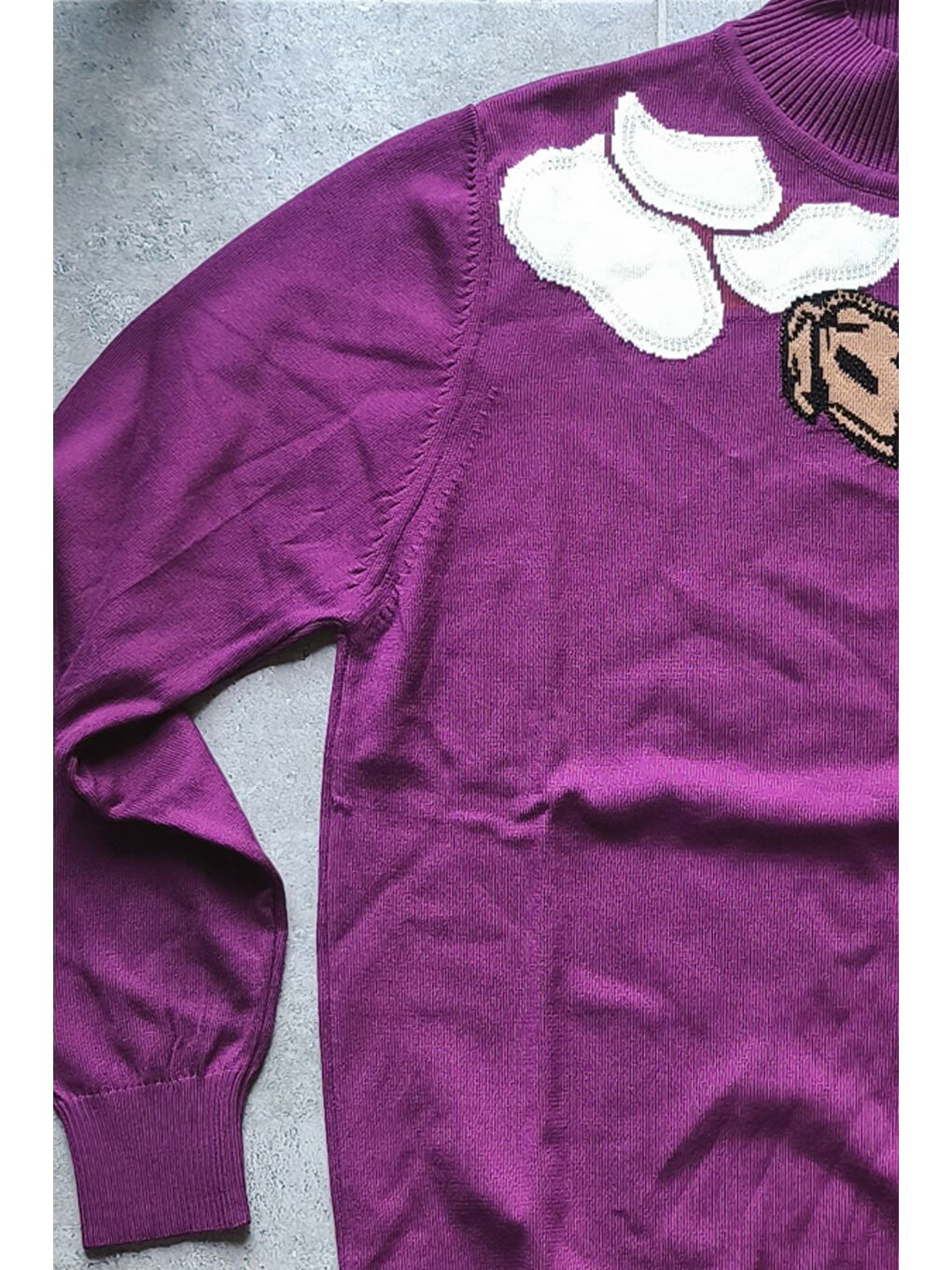 Mor Balerin Yaka Uzun Kol Desenli İnce Casual Triko Kazak 65 60-5