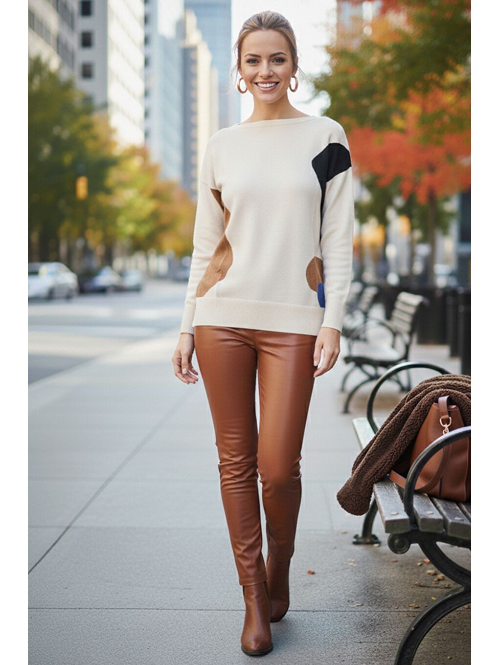 Ekru Krem Kayık Yaka Uzun Kol İnce Casual Triko Kazak 65 60-3