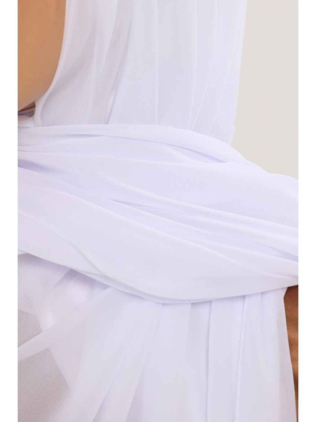 Beyaz Hazır Pratik Lüks Boyunluklu Boneli Şifon Şal-4