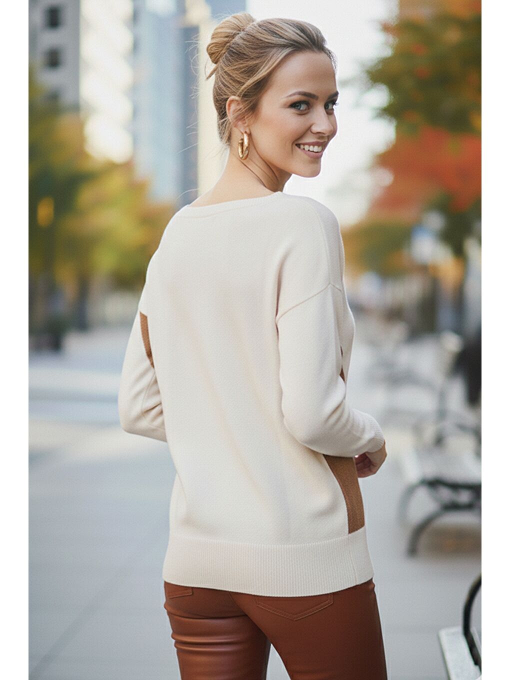 Ekru Krem Kayık Yaka Uzun Kol İnce Casual Triko Kazak 65 60-6
