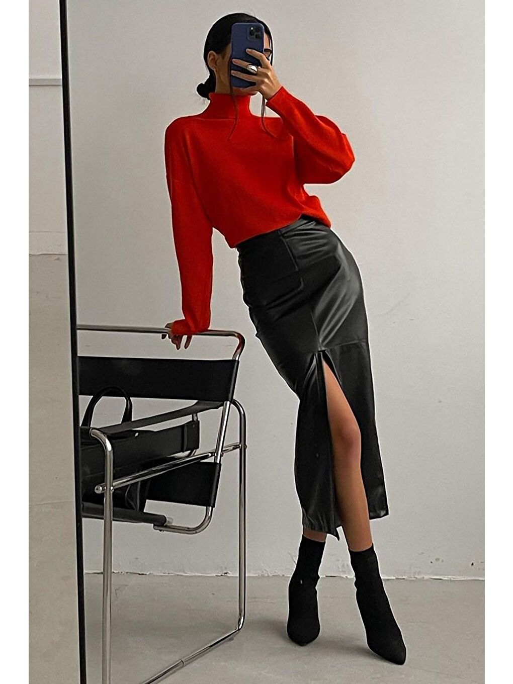 Kırmızı Balıkçı Yaka Kazak Mg1252-3