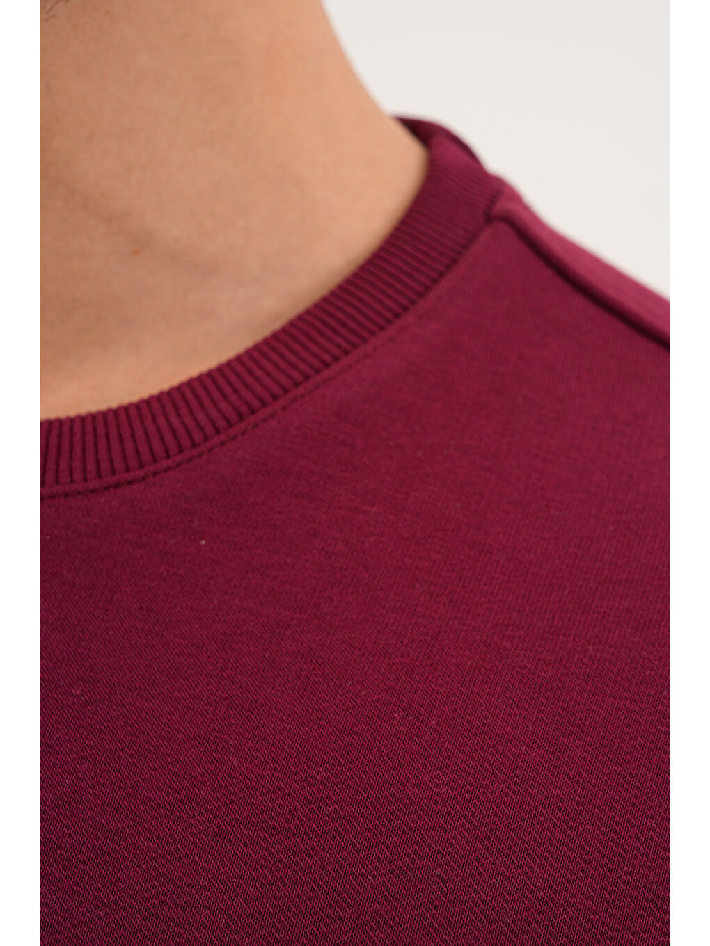 Bordo Unisex Bisiklet Yaka %100 Pamuk Basic Sweatshirt-5