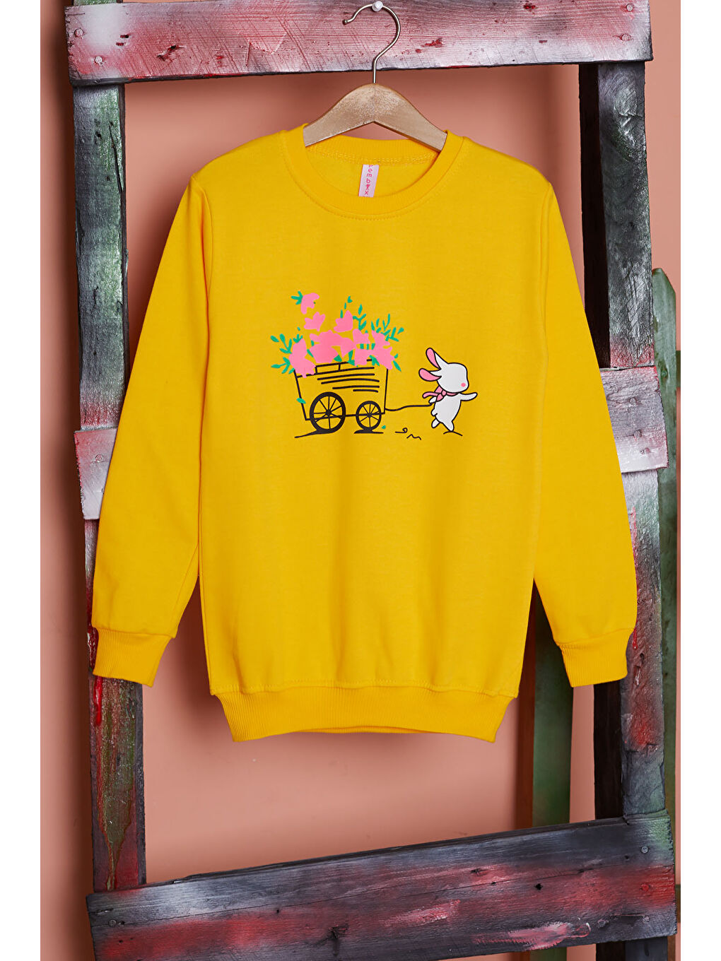 Pembe Life Kids Club Sarı Çiçekli Tavşan Baskılı Kız Çocuk Sweatshirt 17277 - 1