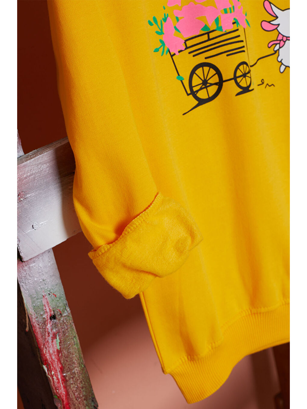 Pembe Life Kids Club Sarı Çiçekli Tavşan Baskılı Kız Çocuk Sweatshirt 17277 - 2