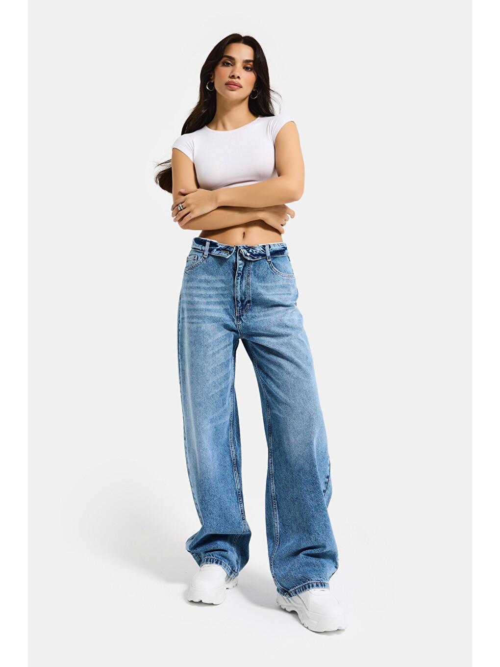Kadın Mavi 4s6-4 Straight Fit Kemer Detaylı Özel Tasarım Denim Jean-1