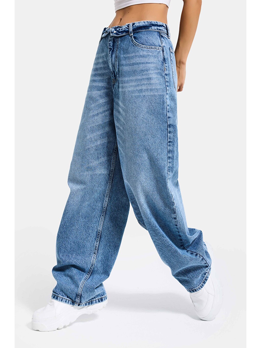 Kadın Mavi 4s6-4 Straight Fit Kemer Detaylı Özel Tasarım Denim Jean-3