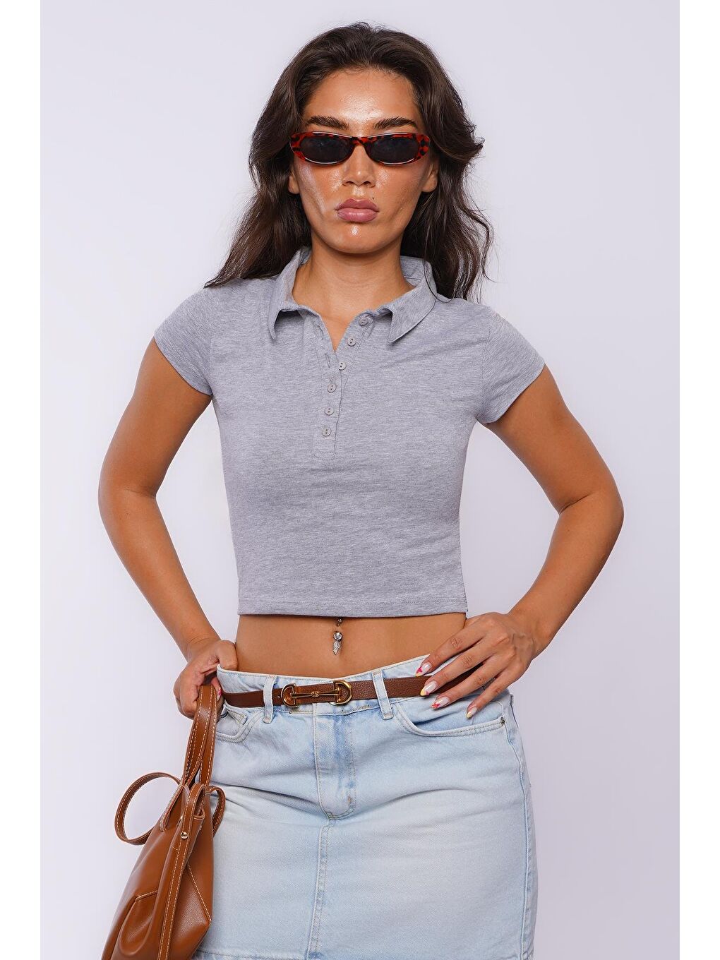 Grimelanj Polo Yaka Basic Kadın Tişört Mg2455-4