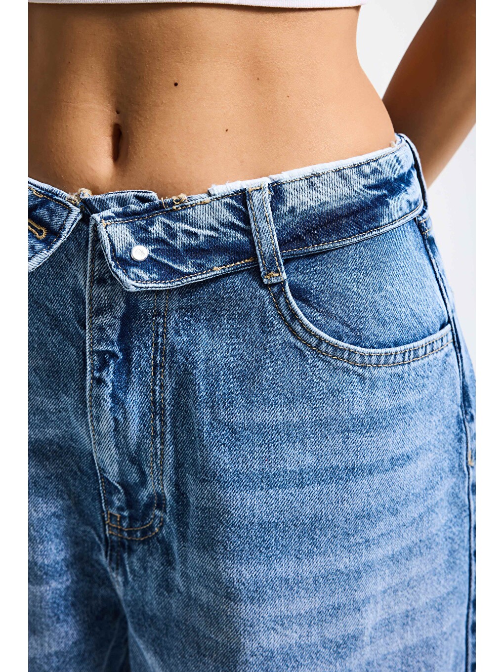 Kadın Mavi 4s6-4 Straight Fit Kemer Detaylı Özel Tasarım Denim Jean-5