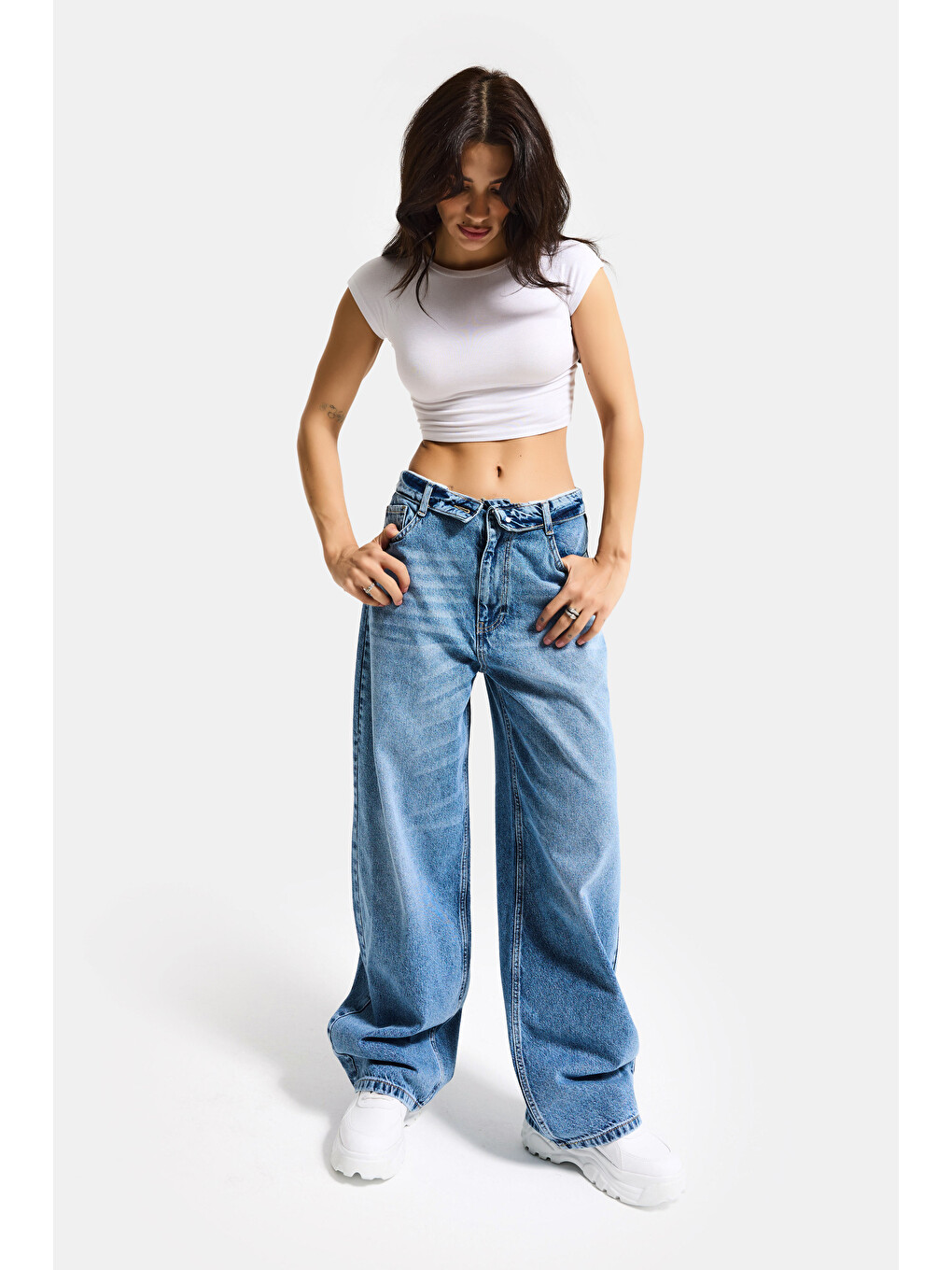 Kadın Mavi 4s6-4 Straight Fit Kemer Detaylı Özel Tasarım Denim Jean-6