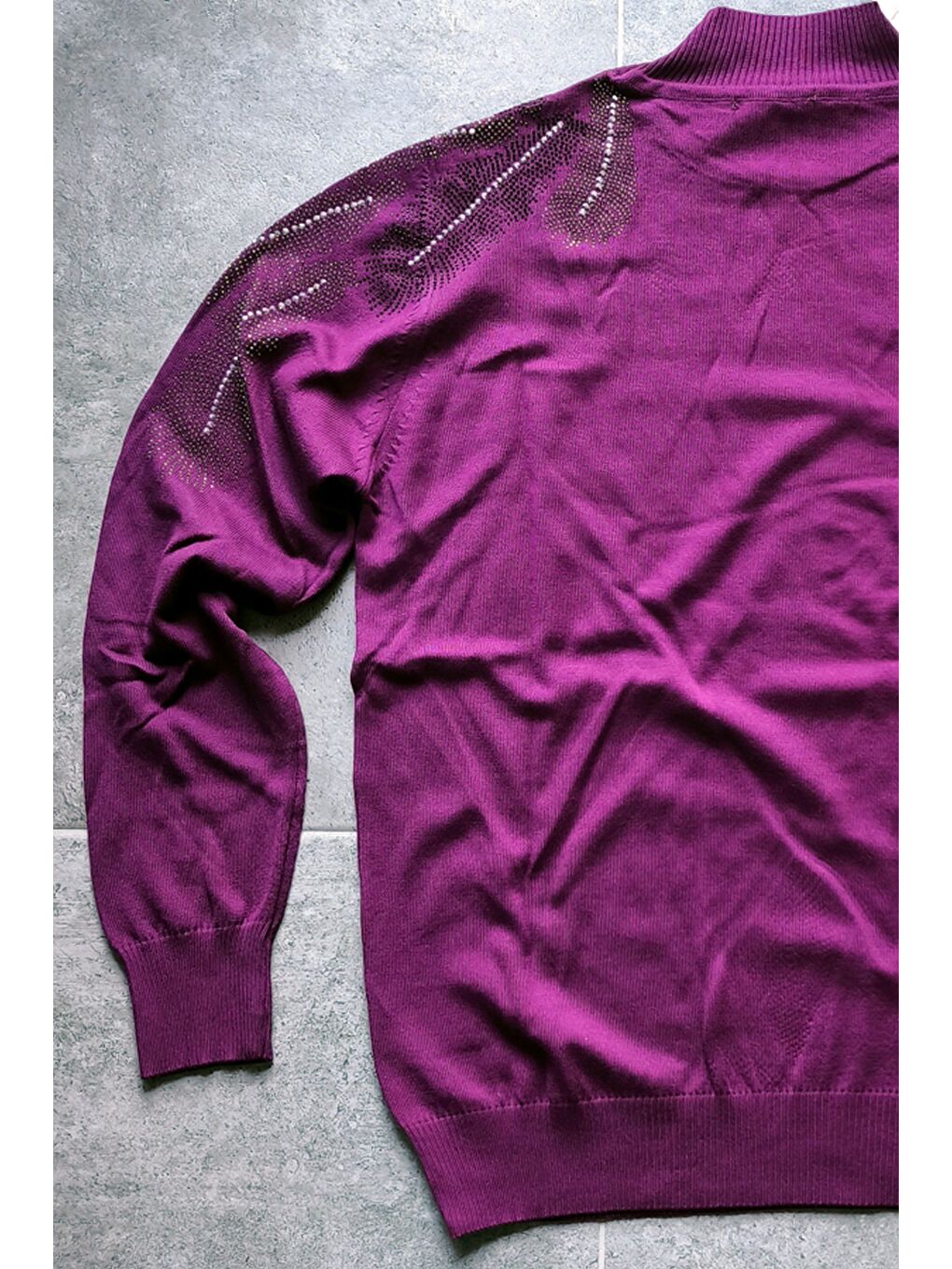 Mor Balıkçı Yaka Uzun Kol İnce Taşlı Casual Triko Kazak 65 60-5