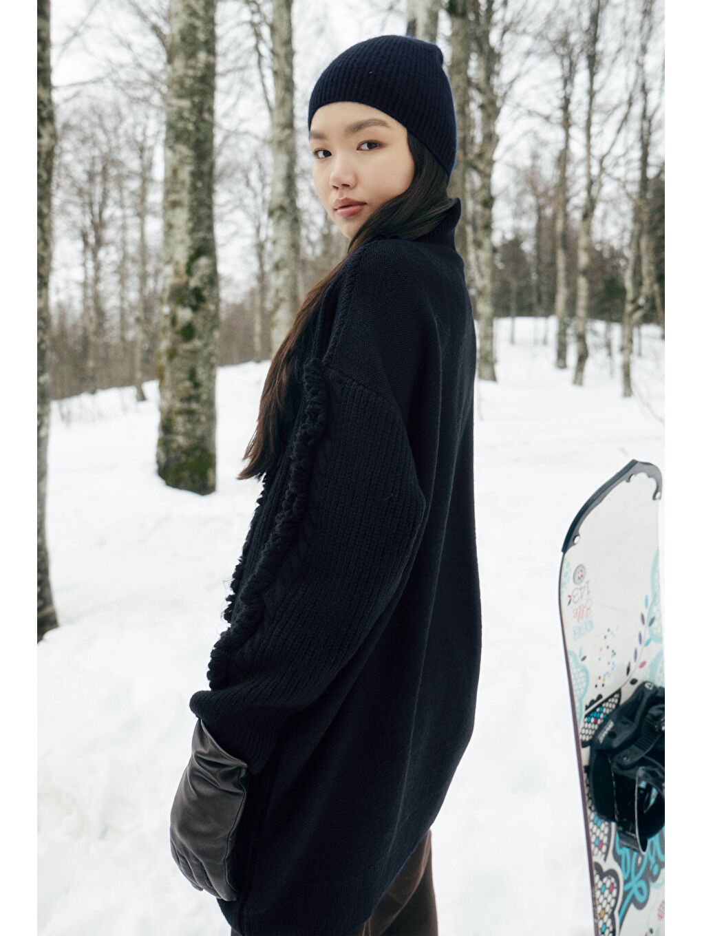 Püskül Detaylı Örme Kazak Lacivert-2