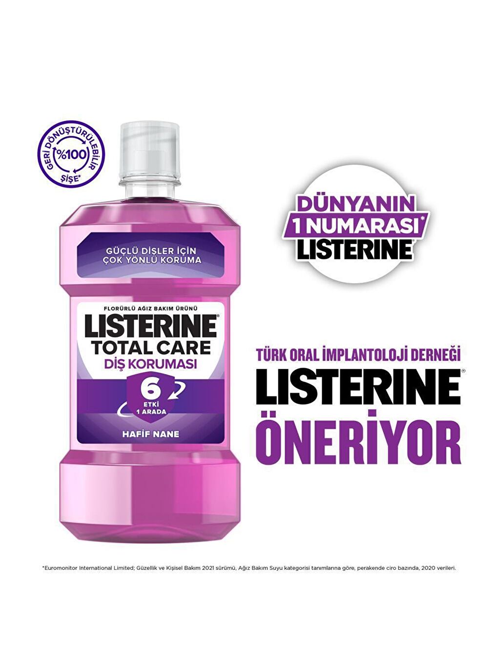 Listerine Renksiz Mouthwash Total Care Sifir Alkol Nane Aromali Ağiz Bakim Suyu 1000 ml - 2