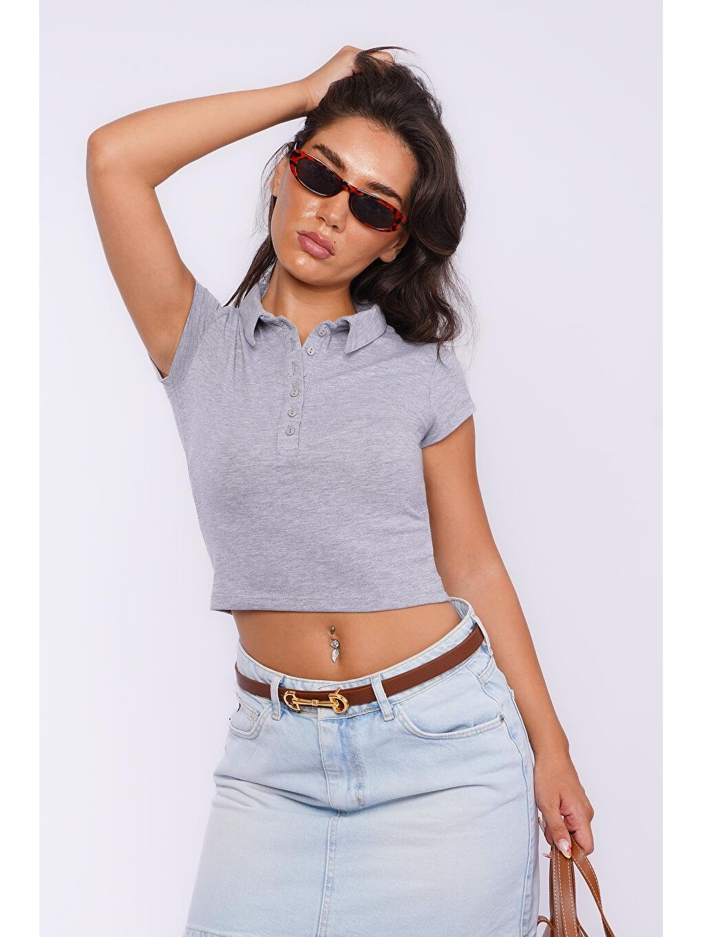 Grimelanj Polo Yaka Basic Kadın Tişört Mg2455-6