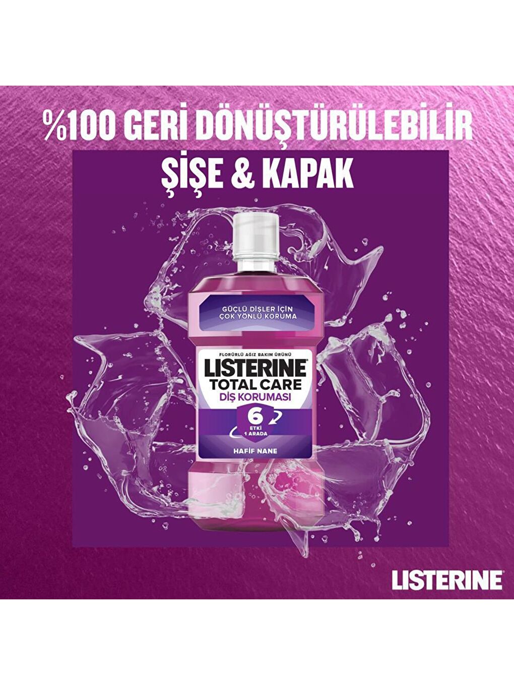 Listerine Renksiz Mouthwash Total Care Sifir Alkol Nane Aromali Ağiz Bakim Suyu 1000 ml - 6