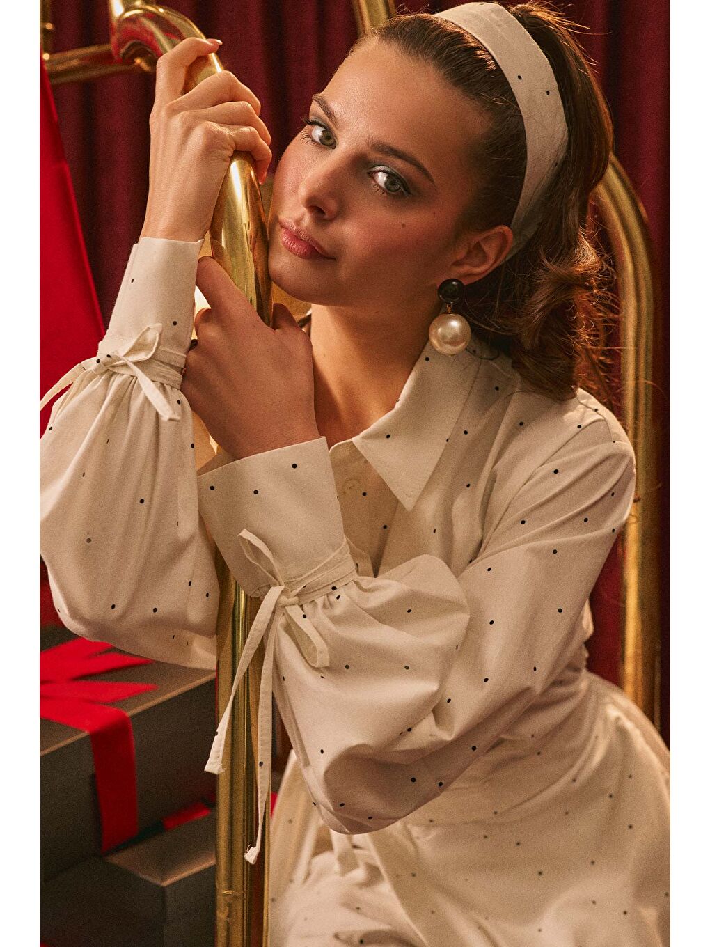 Beyaz Enya Pileli Gömlek Elbise Puantiye-1