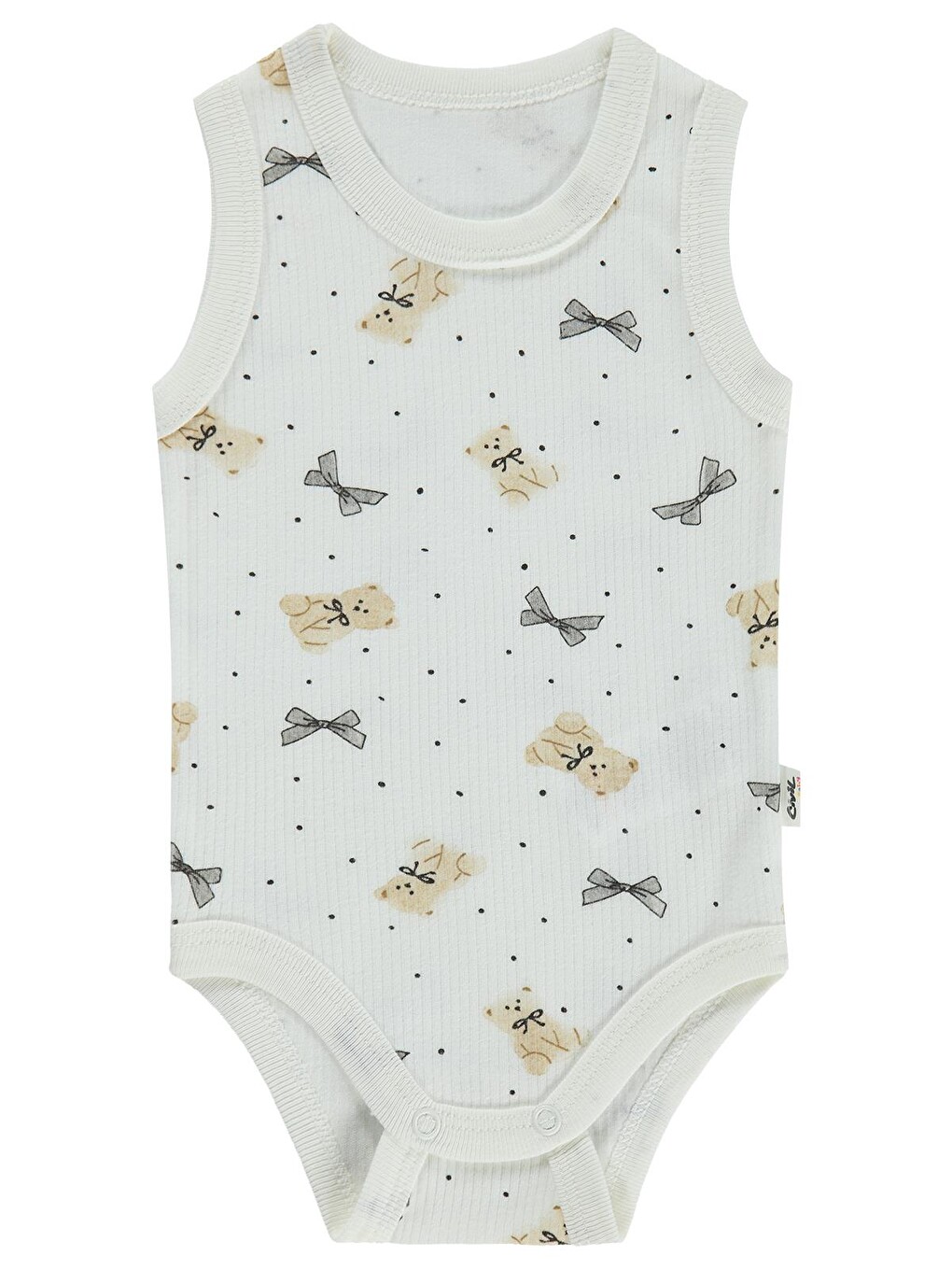 Baby Fiyonklu Ayıcık Empirme 1-36 Ay Çıtçıtlı Badi - Ekru