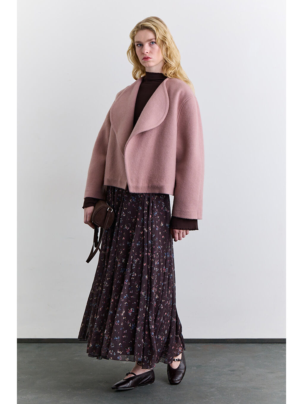 Mürdüm Geniş Parçalı Desenli Etek Dıtsy-1