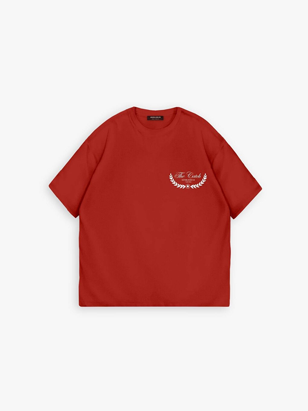 Kırmızı Erkek Oversize Tişört %100 Pamuk Dokulu Kalın Bisiklet Yaka Nar Çiçeği-4